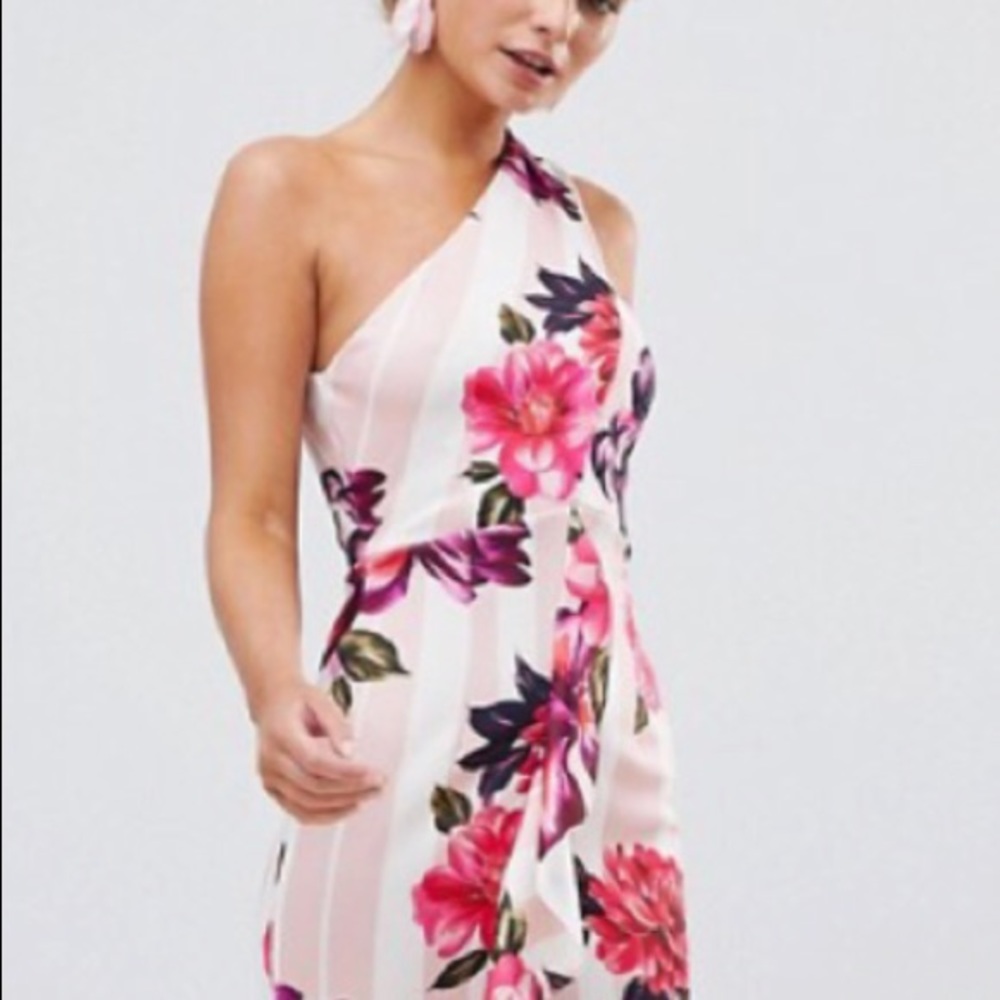 🆕One strap ruffle front mermaid trim midi dress - Picture 3 of 6